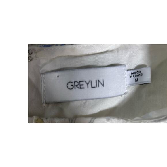 Greylin Piper Eyelet Lace Blouse Size M Ivory Yellow Floral Cotton Long Sleeve - Picture 3 of 6